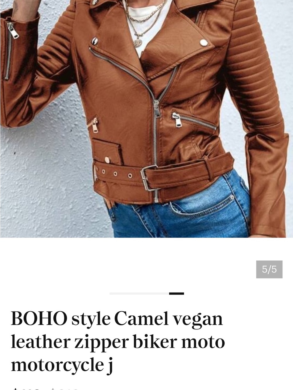 BOHO style Camel vegan leather zipper biker moto motorcycle j